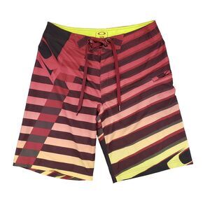 Oakley Motion Board Shorts Mens 32 Puruple Yellow Striped Skater 00s y2k Surf